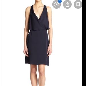 Theory Navy Osteen Silk Surplice Dress